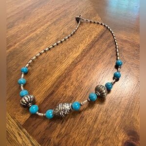 Turquoise and Silver Beaded Necklace
